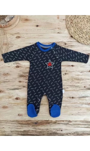 0-3 3-6 6-9 Ay Star Baby Baskılı Çıt Çıt Kapama Erkek Bebek Tulum Siyah