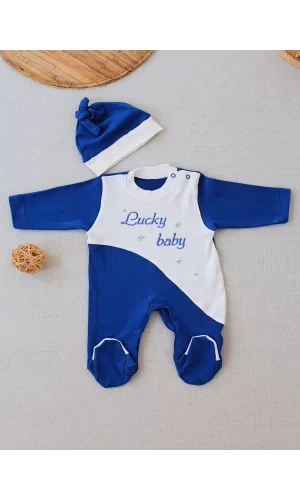 Luz&Pos 0-3 3-6 Ay Lucky Baby Nakışlı Es Çizgi Boy Şapkalı Erkek Bebek Tulumu Lacivert