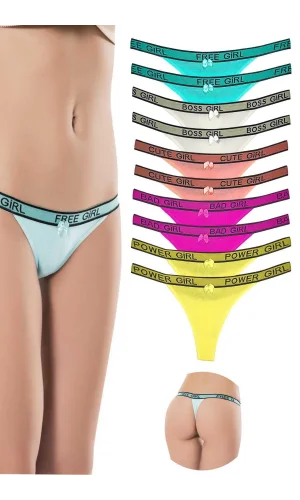 10 Adet Beli Yazılı Pamuk Kadın Tanga String Külot