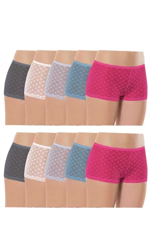 10 Adet Kadın Komple Tül Dantel Boxer Külot