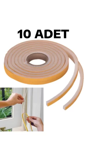 10 Adet Pencere Isı Yalıtım Süngeri Yapışkanlı Pencere Rüzgar Bandı (10 Adet X 5metre)