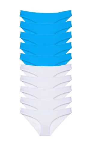 10 adet Süper Eko Set Likralı Kadın Slip Beyaz Mavi