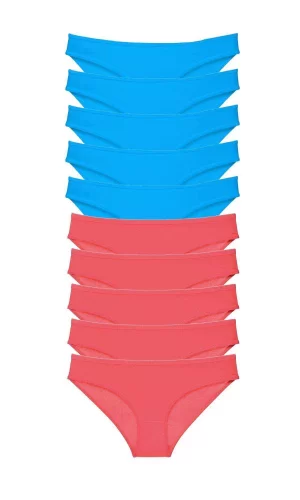 10 adet Süper Eko Set Likralı Kadın Slip Fuşya Mavi