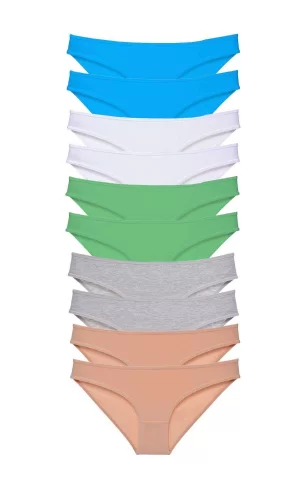 10 adet Süper Eko Set Likralı Kadın Slip Ten Gri Beyaz Yeşil Mavi