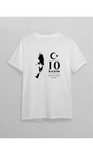 10 Kasım Atatürk Baskılı T-shirt - Beyaz