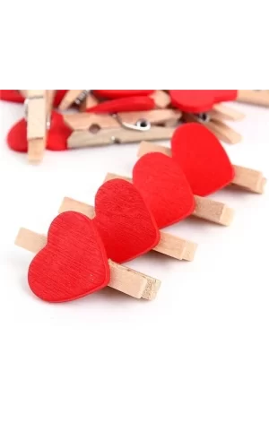 10lu Kalp Şekilli Ahşap Mandallar 3.5cm (10lu Set-10 Paket)