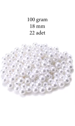 100 gram 18mm Beyaz Renk Plastik İnci Boncuk Çanta ve Takı Yapım Boncuğu (~22 adet)