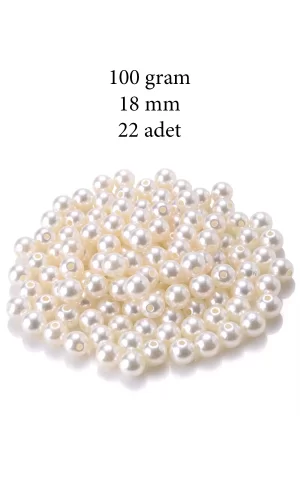 100 gram 18mm Krem Renk Plastik İnci Boncuk Çanta ve Takı Yapım Boncuğu (~22 adet)