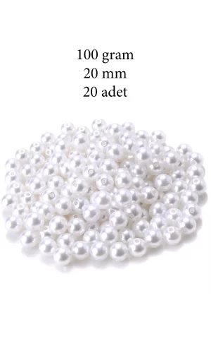 100 gram 20mm Beyaz Renk Plastik İnci Boncuk Çanta ve Takı Yapım Boncuğu (~20 adet)