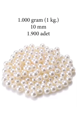 1.000 gram (1 kg.) 10mm Krem Renk Plastik İnci Boncuk Çanta ve Takı Yapım Boncuğu (~1.900 adet)