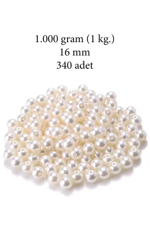 1.000 gram (1 kg.) 16mm Krem Renk Plastik İnci Boncuk Çanta ve Takı Yapım Boncuğu (~340 adet)