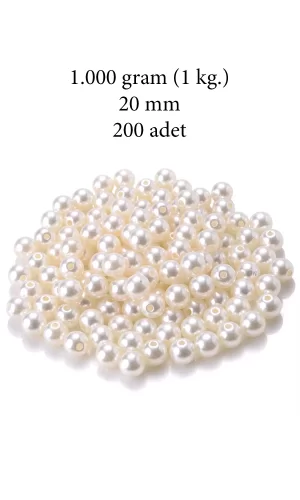 1.000 gram (1 kg.) 20mm Krem Renk Plastik İnci Boncuk Çanta ve Takı Yapım Boncuğu (~200 adet)