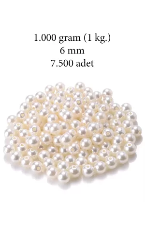 1.000 gram (1 kg.) 6mm Krem Renk Plastik İnci Boncuk Çanta ve Takı Yapım Boncuğu (~7.500 adet)