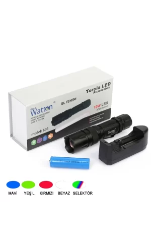 10w 2000 Lümen 4 Renk Güçlü El Feneri  Wt-605