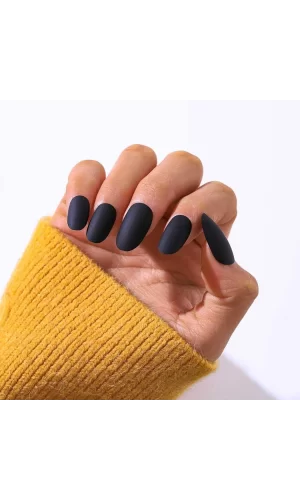 12 Adet Kendinden Yapışkanlı Tak ve Çık Mat Siyah Takma Tırnak