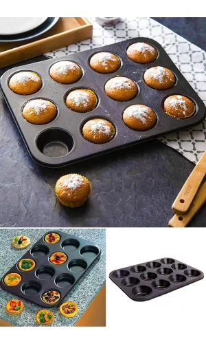 12 Bölmeli Metal Yapışmaz Muffin Kek Kalıbı