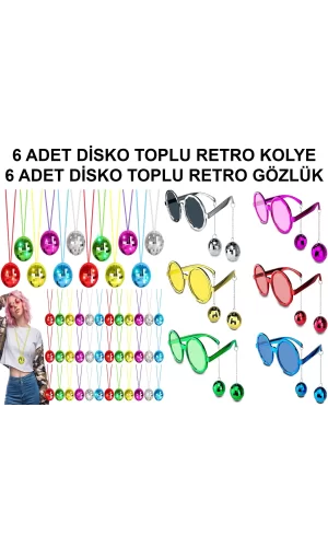 12 Parça Renkli Disko Toplu Retro Parti Seti – 6 Kolye + 6 Gözlük