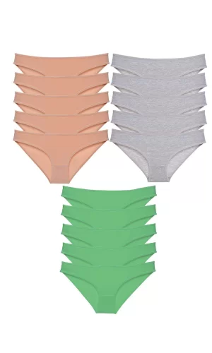 15 adet Eko Set Likralı Kadın Slip Külot Ten Gri Yeşil
