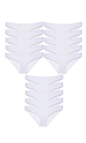 15 adet Süper Eko Set Likralı Kadın Slip Külot Beyaz