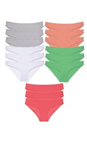 15 adet Süper Eko Set Likralı Kadın Slip Külot Gri Beyaz Pudra Yeşil Fuşya