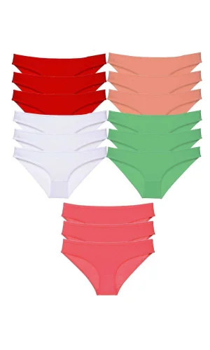 15 adet Süper Eko Set Likralı Kadın Slip Külot Kırmızı Beyaz Pudra Yeşil Fuşya