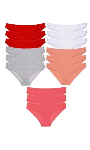 15 adet Süper Eko Set Likralı Kadın Slip Külot Kırmızı Gri Beyaz Pudra Fuşya