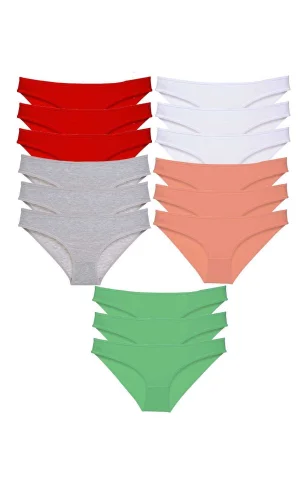 15 adet Süper Eko Set Likralı Kadın Slip Külot Kırmızı Gri Beyaz Pudra Yeşil
