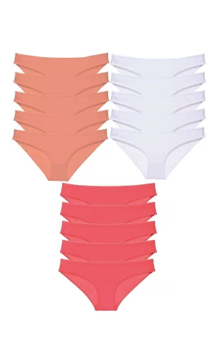 15 adet Süper Eko Set Likralı Kadın Slip Külot Pudra Beyaz Fuşya