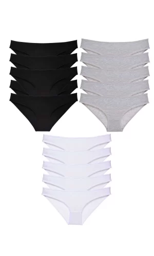 15 adet Süper Eko Set Likralı Kadın Slip Külot Siyah Gri Beyaz