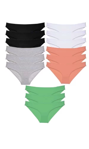 15 adet Süper Eko Set Likralı Kadın Slip Külot Siyah Gri Beyaz Pudra Yeşil