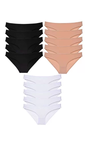15 adet Süper Eko Set Likralı Kadın Slip Külot Siyah Ten Beyaz
