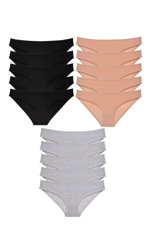 15 adet Süper Eko Set Likralı Kadın Slip Külot Siyah Ten Gri