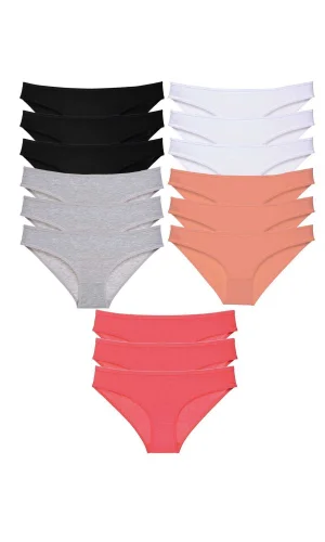 15 adet Süper Eko Set Likralı Kadın Slip Külot Siyah Ten Gri Beyaz Fuşya