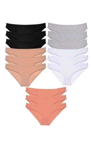 15 adet Süper Eko Set Likralı Kadın Slip Külot Siyah Ten Gri Beyaz Pudra