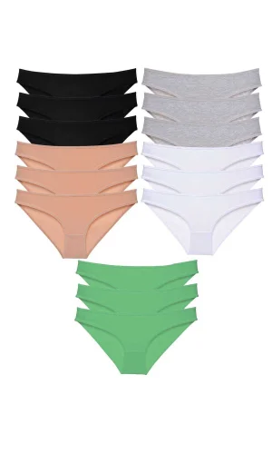 15 adet Süper Eko Set Likralı Kadın Slip Külot Siyah Ten Gri Beyaz Yeşil