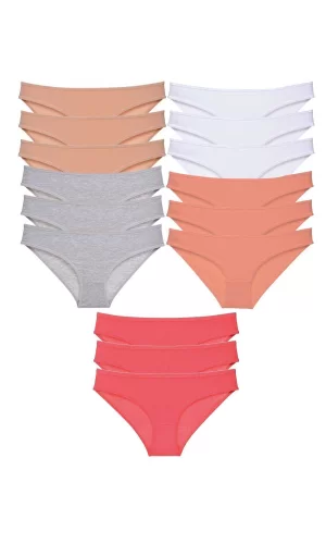 15 adet Süper Eko Set Likralı Kadın Slip Külot Ten Gri Beyaz Pudra Fuşya