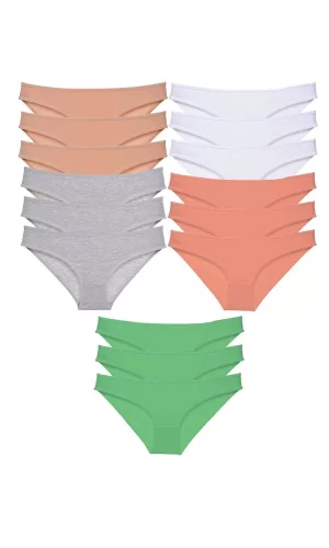 15 adet Süper Eko Set Likralı Kadın Slip Külot Ten Gri Beyaz Pudra Yeşil