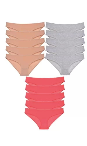15 adet Süper Eko Set Likralı Kadın Slip Külot Ten Gri Fuşya