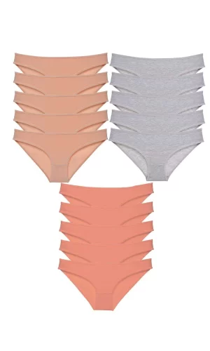 15 adet Süper Eko Set Likralı Kadın Slip Külot Ten Gri Pudra