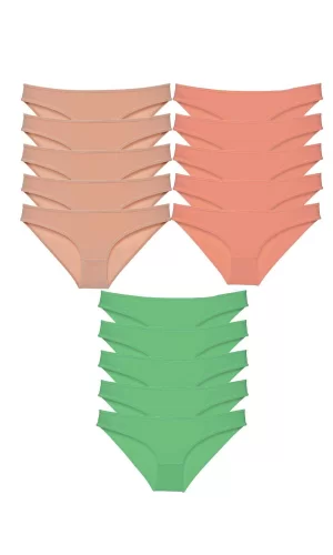 15 adet Süper Eko Set Likralı Kadın Slip Külot Ten Pudra Yeşil