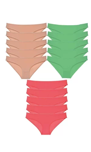 15 adet Süper Eko Set Likralı Kadın Slip Külot Ten Yeşil Fuşya