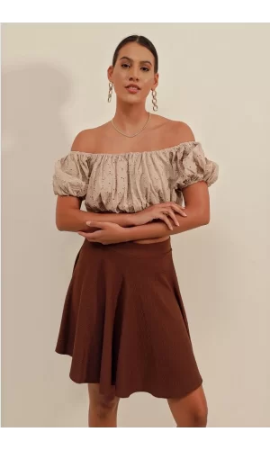 1885 Kloş Mini Etek - Kahverengi