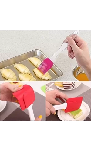 2&#39;li Silikon Pasta - Börek - Poğaça Yağ Fırçası Ve Spatula Seti