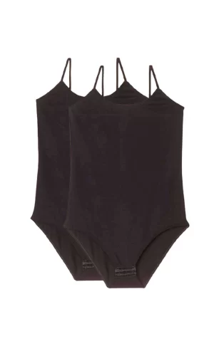 2 Adet Battal Beden İp Askılı Kadın Çıtçıtlı Body Siyah