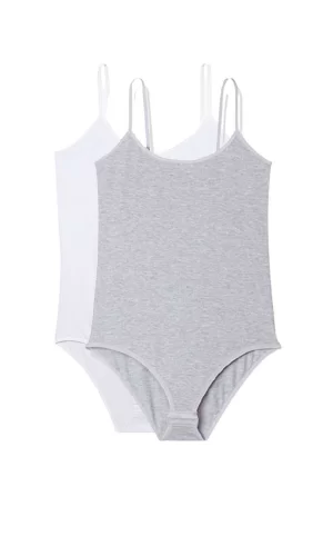 2 Adet İp Askılı Kadın Çıtçıtlı Body Beyaz ve Gri