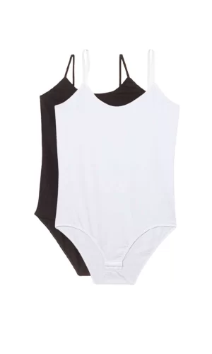 2 Adet İp Askılı Kadın Çıtçıtlı Body Siyah ve Beyaz