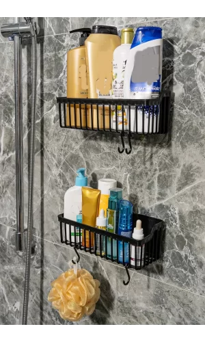 2 Li Plastik Yapışkanlı Askılı Mutfak- Banyo Rafı Düzenleyici Duş Şampuanlık