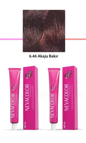 2 li Set Premium 6.46 Akaju Bakır - Kalıcı Krem Saç Boyası 2 X 50 g Tüp