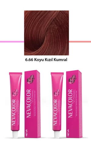 2 li Set Premium 6.66 Koyu Kızıl Kumral - Kalıcı Krem Saç Boyası 2 X 50 g Tüp