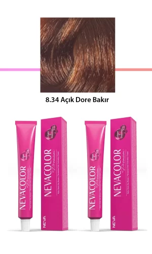 2 li Set Premium 8.34 Açık Dore Bakır - Kalıcı Krem Saç Boyası 2 X 50 g Tüp